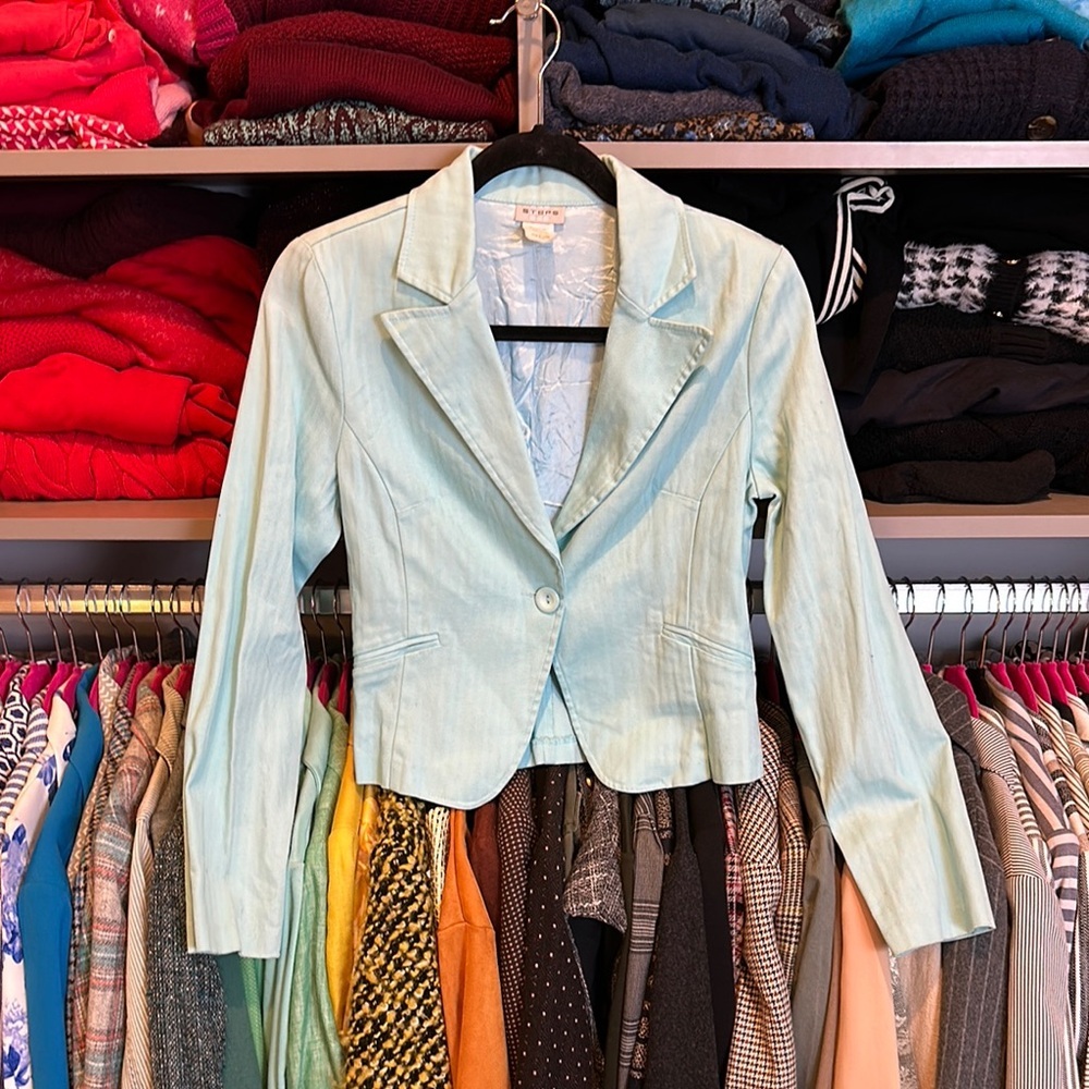 Steps blue one button 2 pocket blazer size M